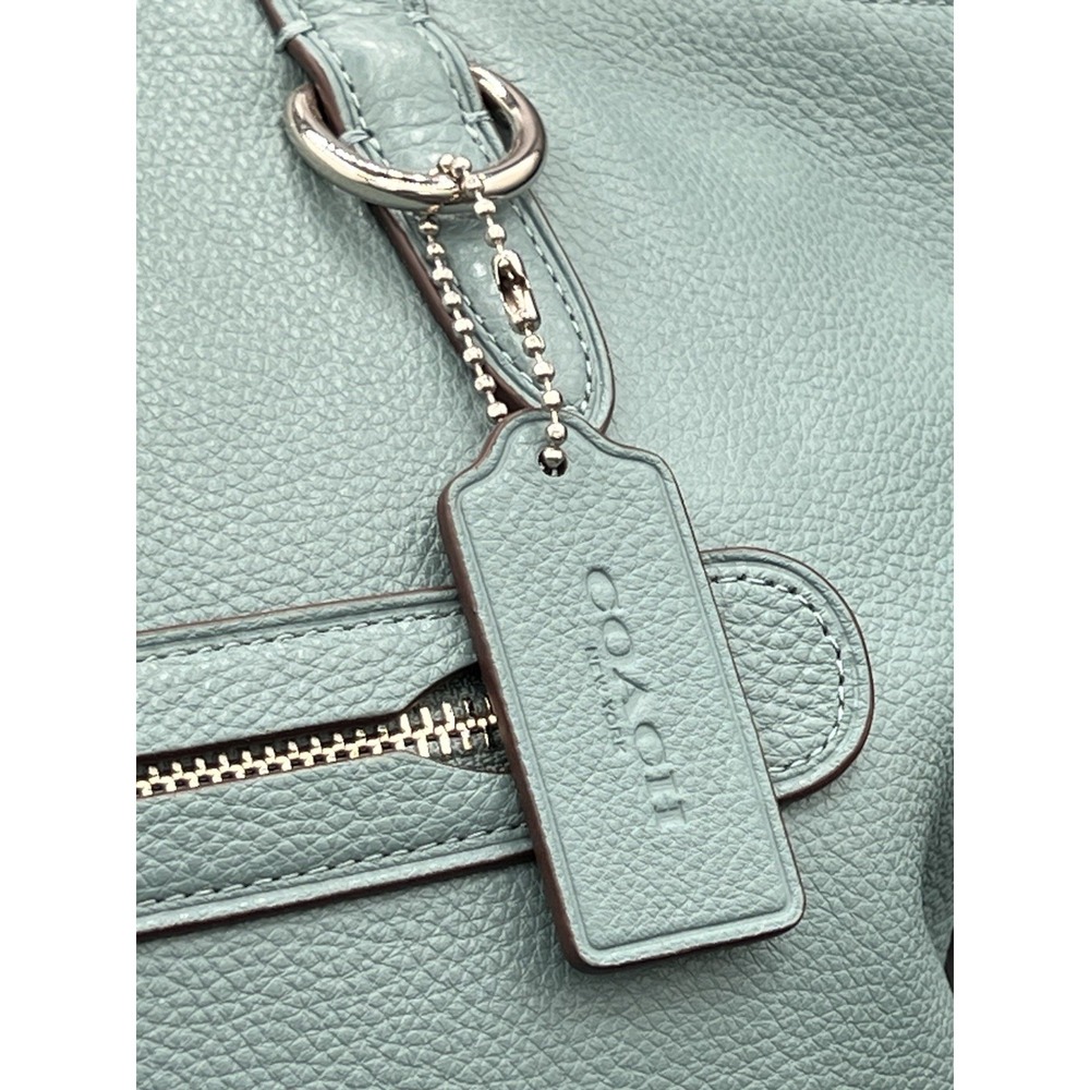 Coach Pebble Leather Taylor Tote Shoulder Bag Aqua Blue Authentic - Picture 5 of 15